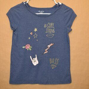 The Children's Place Girl Strong Blue Glitter Sequin T-Shirt L (10/12)